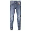 Estate 2022 Jeans dritti sottili da uomo blu a vita media bassa con micro elastico
