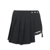Плиссированные девушки готические наполовину юбки летние харадзюку в стиле панк -клетки нерегулярные юбки Женщины асимметричная высокая талия черная юбка