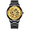 Luxury herenontwerper kijkt naar gouden reli￫f Golden Dragon Non Mechanical Business Alloy Diamond Kalender Quartz Herenhorloge