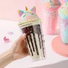 Samanlı içecek fincanları ile sevimli tek boynuzlu at su bardağı yaratıcı dondurma su fincanı taşınabilir popsicle fincan masaüstü model kız doğum günü hediyesi