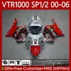 Kit carrosserie pour HONDA VTR1000 RTV1000 RC51 2000-2006 Carrosserie 123No.4 SP1 SP2 VTR 1000 00 01 02 03 04 05 06 VTR-1000 2000 2001 2002 2003 2004 2005 2006 Carénage rouge argenté