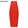 BEAUKEY Sexy Blue Mid Calf HL Bandage Pencil Skirt Long Bodycon Women Stretchable Split Wholesale XL Red s 220322