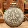 ساعة Steampunk Watch برونزية جوفاء جوفاء Out Dragonfly Design Men Women Quartz Adalog Pocket Watches Netclace Staint Chain