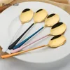 4PCS Gold Flatware Stainless Steel Korean Soup Long Handle dessert Stirring Spoons tableware customized 220621