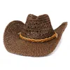 Natural Straw Western Cowboy Hat for Men 10 cm Wide Brim Summer Beach Panama Hat Sombrero Hombre