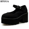 HTUUA Nuovo Autunno di Spessore Pattini Della Piattaforma Delle Donne Pompe Tacchi Alti Fibbia Scarpe Casual Nero Punta Rotonda Scarpe SX1528 CJ191217