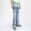 Jeans de contraste de cores leves Jeans de jeans homens coreanos de zíper frontal de zíper de bolso Denim Flare Troushers Vintage Baggy Pants T220803