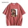 Abstract MOINWATER Print T-shirts for Women Khaki Green Cotton Short Sleeve Summer Tops Lady Oversized Tees MT21039 220411