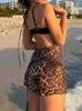Casual Dresses Sexig backless Leopard Mini Dress Halter Neck-bindning Ruffle Trim Tun Summer Semester Wild Beach Tank Dress Casual