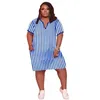 Femmes robes décontractées rayure imprimé col en v robe ample mode été à manches courtes haute qualité femmes grande taille vêtements