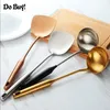 Thicken Stainless Steel Turner Soup Ladle Gold Ladle Spoon Cooking Tool Set Long Handle Kitchen Utensil Slotted hollow Wall Hang 201116