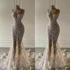 2022 Nowe kryształowe suknie ślubne Mermaid See przez koronki Appliqued Suknie ślubne Luksusowy Suknia ślubna Dubai Dostosuj SXM15