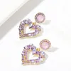 Boucles d'oreilles de luxe en strass violet pour femmes, pendentif en forme de cœur d'amour de mariée, bijoux d'oreille