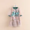 Yaz Tasarımı 3 4 5 6 8 10 12 Yıl Dantel Patchwork Çiçek Glitter Baskı Yarım Kollu Pamuk Astar Elbise Kızlar 220521