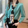 H Han Queen Spring Chiffon Simple Office Lady Camicetta Camicia femminile Bow Top manica lunga Casual coreano OL Camicette larghe Donna 220810