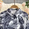 Elegante floral vintage impressão marca designer vestidos de pista feminino outono polo pescoço longo maxi camisa vestido festa 20232918