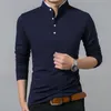 Liseaven T-shirt Mężczyźni Bawełniana T Shirt Pełna Rękaw Tshirt Mężczyźni Solid Color Koszulki Topstes Mandarin Collar Długa koszula 220408