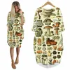 Vintage Vegetable Mushroom 3D Print Dress Casual Women Dress with Pocket Party Clothing Longsleeve Female Dress W220617