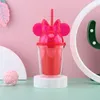 350ml Acrylic Mouse Ear Bottle with Straw Clear Plastic Dome Lid Cup Children's Party Double Wall Cute Cartoon Bow-tie Water 244G