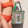 Big Tote stile etnico retrò per donna Borsa a mano in cotone all'uncinetto Shopper Borsa a tracolla vuota Ladies Summer Beach Underarm Ins 220627