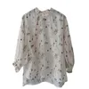 Blouzen voor dames shirts zomer ramie blouse Chinese mode dame printkraag kraag lange mouwen dunne stoffenvrouwen's