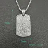 Pendant Necklaces Stainless Steel Geometric Square Dog Tag Necklace Full Rhinestone Paved Bling Iced Out Men Hip Hop Rapper Jewelry GiftPend