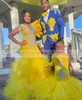 Yellow Veet Mermaid Prom Dresses For Black Girls Sexy V Neck Beaded Long Sleeves Sweep Train Formal Evening Ocn Gowns