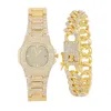 Iced Out Bling Men assista com bracelete Luxo Rhintone quartzo assista man women's watch relógio masculino