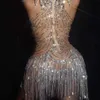 Stage Wear Inlaid Diamonds Women Dress Fringed Crystal Perspective Mesh Latin Dance Gogo Nightclub Show Costumes Ladies OutfitStage