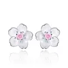 Stud POPACC Sakura Flower Crystal Earrings Silver Women's Exquisite Jewelry Mother's Day Birthday Gift