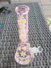 Retro Daisy Water Bongs 10inch Downstem Perc Glass Hookahs Pink Oil Dab Rigs Bubbler Ice Catcher Smoking Pipes