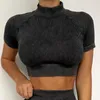 Ribbed Washed Seamless Yoga Set Crop Top Women Shirt Leggings Two Piece Outfit Workout Fitness Wear Gym kostym Sport Set kläder W220418