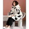 Women Winter Garments Home Clothing Flannel Nightwear Girls Animal Fleece Pyjamas Female Cartoon Cow Thick Hooded Nightgown Kawaii L220725