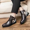 Men Denim Boots Pu Stitched Low Heel Buckle Design Checkered Ankle Fashion Professional Classic Comfortable Non Slip TV866