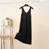 2022 Summer Women Solid V Neck Sleeveless Fashion Dress Split Tank Dress