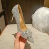 6cm New Fashion Sequins Crystal Flower Sexy High Heels Wedding Bride Women Gold Shoes 41 42 43 G220519