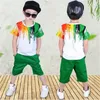 Summer Boys Clothing Set Casual Hip-Hop полоска красочная футболка   брюки 2 шт.