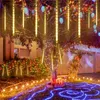 Saiten LED Outdoor -Saiten Lichter 8 Röhren Meteor Duschstraße Girlanden Weihnachtsbaum -Dekorationen Jahr Fairy Gardenled