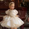 New Arrival Flower Girls Sukienki Długie Little Girls Szaty De Fête Koraliki Pierwsza Komunia Suknie V Neck Koronki Balowe Suknia Dziewczyny Pagewne Suknie