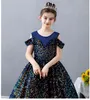 Girl's Dresses Luxury Formal Evening Party Sparkly Sequins Tulle Princess Gown Girls Long Wedding Flower Girl Junior Bridesmaid Clothes