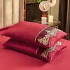 3pcs Bed Sheet Set Linen Cotton Cover Double Bedsheet King Size with Pillowcase 2 Seater Satin Bedding Bedspread Mattresses Red 220514