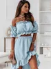 Work Dresses Summer Elegant Ruffled Backless Dress Sets Women Fashion Puff Sleeve Strapless Elastic Two Pieces Ladies Maxi Robe FemmeWork