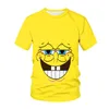 남자 티셔츠 재미있는 노란색 밥 티셔츠 남자 스폰지 패밀리 인쇄 3D 스포츠웨어 만화 유니니스 렉스 까마귀 큐멘스