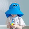 Baby Kids Holiday Sun Caps Stereo Dark Dinosaur Design Wide Brim Hats Breath Cotton Adjustable Visor Comfortable Outwear Neck Protection Hat Suit For Kids 4-12T