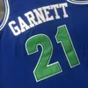 스종 정통 스티치 농구 21 Kevin Garnett Jerseys Retro Blue Black 1997-98 진짜 통기성 스포츠 저지 Just Don Shorts