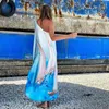 Robes décontractées Shoreline Graphic Maxi Robe Femmes Soirée Robe de soirée Exagérée Une épaule Kaftan Sexy Beach CoverUps Sail Boat Robe C