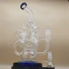 10 polegadas Azul Hookah Vidro Bongo Recycler Tubos de Água Tubos de Água Bonga Tubulação de Fumaça 14mm Tigela