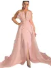 2022 Simple Vintage Mermaid Evening Dresses Pink Soft Stain Formal Dress Elegant Party Dress Prom Gown Detachable Train Vestidos De Fiesta