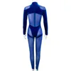 Kricessen сексуальные синие бархатные сетчатые лоскутные узкие длинные брюки комбинезон женские прозрачные комбинезоны клубная одежда комбинезоны на день рождения 220714