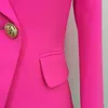 HIGH QUALITY Stylish Designer Blazer Women's Classic Double Breasted Lion Buttons Slim Fitting Blazer Jacket Pink 220402